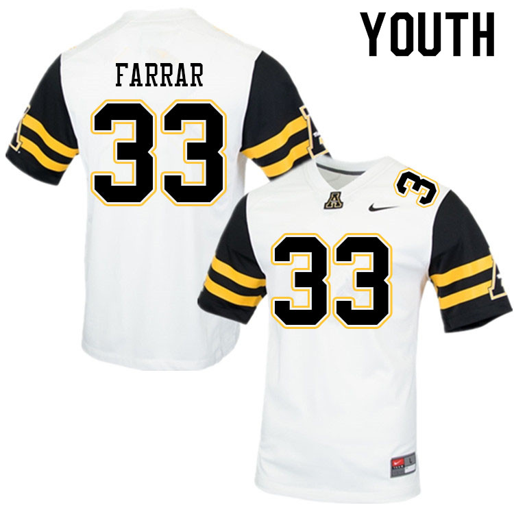 Youth #33 Derrell Farrar Appalachian State Mountaineers College Football Jerseys Sale-White - Click Image to Close